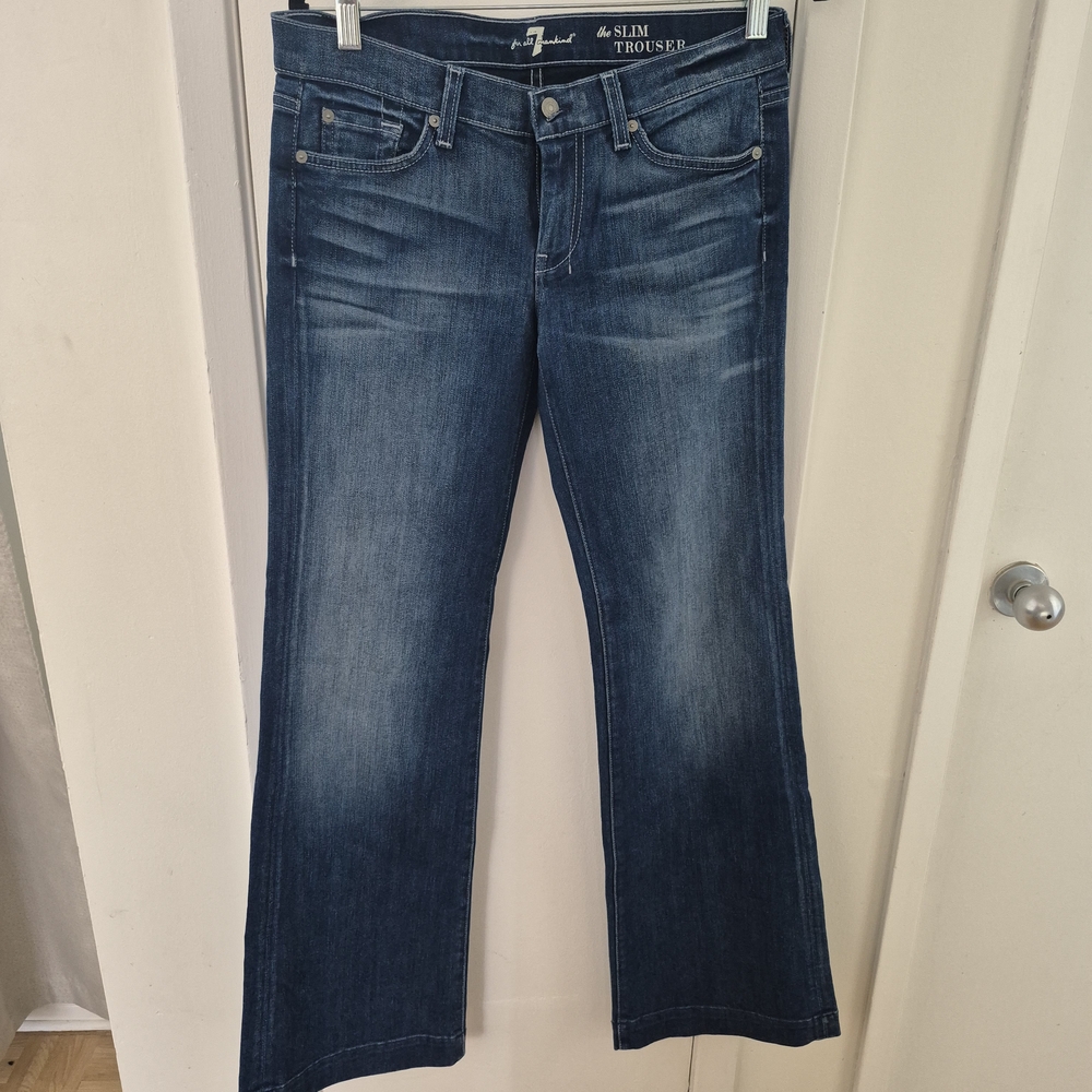 7 For All Mankind Women's Blue Slim Flare Trouser Jeans